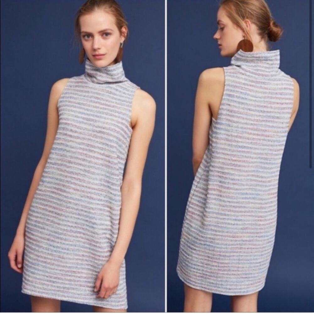Anthropologie Akemi + Kin Multicolor Stripe Sleeveless Turtleneck Mini Dress